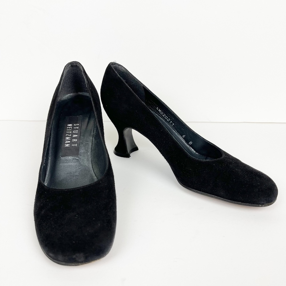 Stuart Weitzman Black Suede Rounded Toe Pump
